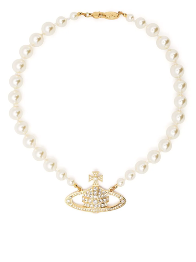 Vivienne Westwood Bas Relief Pearl-chain Choker In Golden