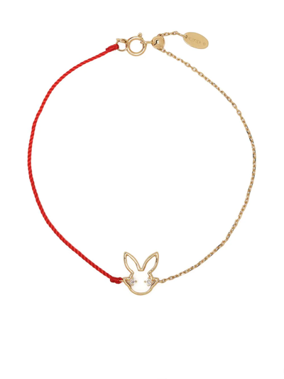 Ruifier 18kt Yellow Gold Scintilla Rabbit Diamond Cord And Chain Bracelet In Red