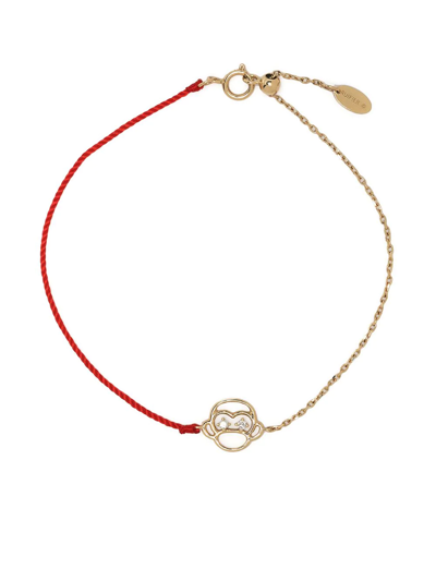 Ruifier 18kt Yellow Gold Scintilla Monkey Diamond Cord And Chain Bracelet In Red
