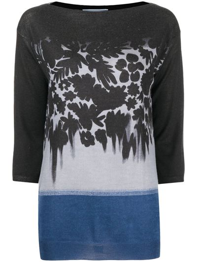 Pre-owned Prada Floral-print Knitted Top In Black