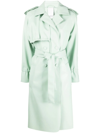 Themoirè Nappa Leather Belted Trench Coat In Green