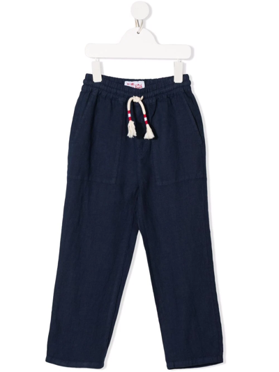 Mc2 Saint Barth Kids' Elasticated Linen Trousers In Blue