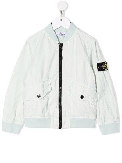 Stone Island Teen Logo-patch Zip-up Bomber Jacket In Blue