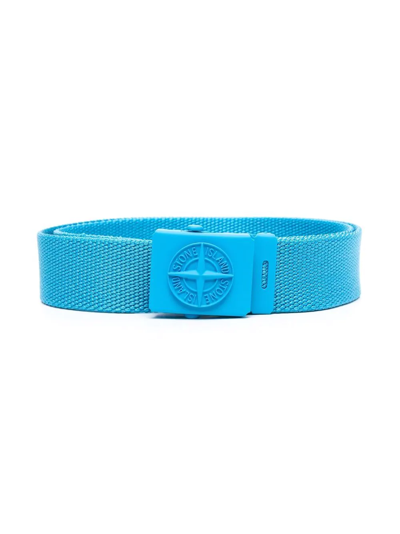 Stone Island Junior Kids' Logo-buckle Belt In Blue