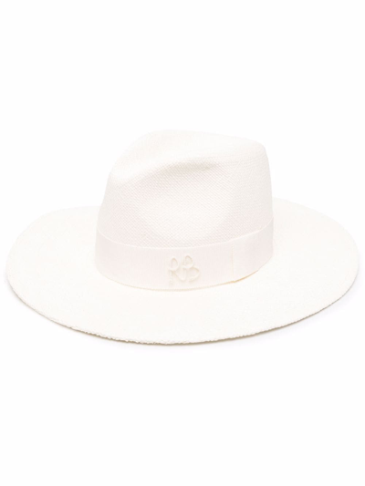 Ruslan Baginskiy Straw Chain-strap Fedora Hat In White