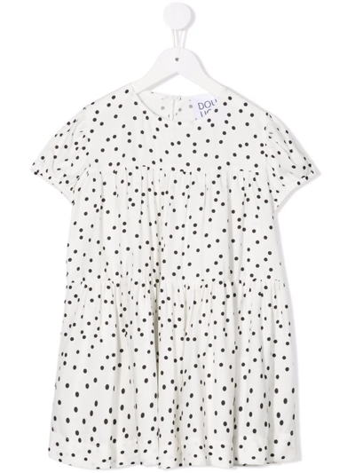 Douuod Teen Spot-print Tiered Dress In Bianco