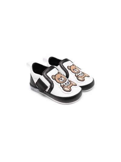 Moschino White Sneakers For Baby Boy With Teddy Bear And Logo In Multicolor