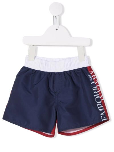 Emporio Armani Babies' Side Logo-print Swim Shorts In Red