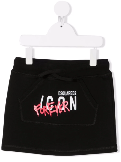 Dsquared2 Kids' Icon Print Cotton Jersey Sweat Skirt In Black