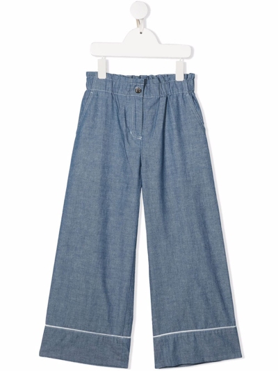 Moncler Kids' Contrasting Pipe-trim Trousers In Blue
