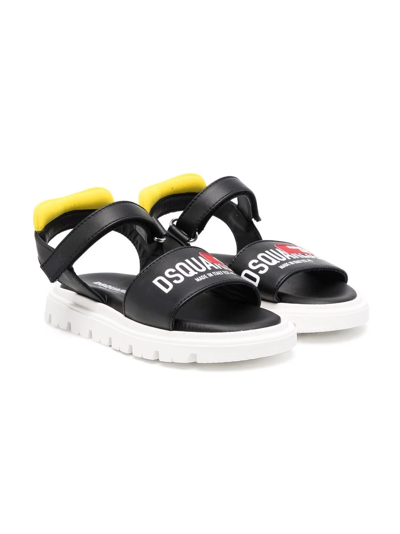 Dsquared2 Kids' Logo-print Touch-strap Sandals In Black