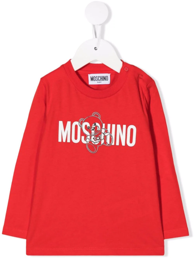 Moschino Babies' Teddy Logo-print T-shirt In Red