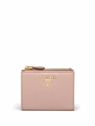 Prada Logo-lettering Compact Wallet In Pink