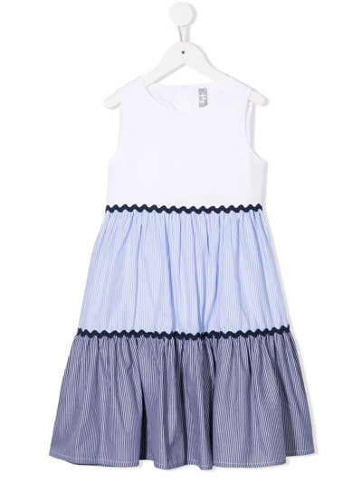 Il Gufo Kids' Striped Flounced Sleeveless Dress In Blue