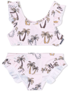 Palm Angels Palm-tree Print Ruffled Bikini Set In Pink