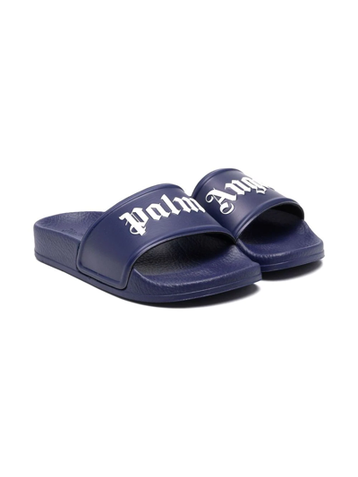 Palm Angels Kids' Logo-print Open-toe Sandals In Blue