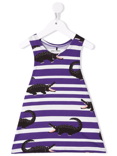 Mini Rodini Kids' Crocodile Stripe-print Organic Cotton Dress In Purple
