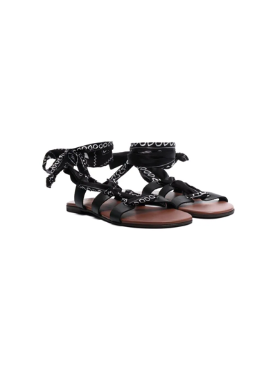 Florens Teen Bandana-print Lace-up Sandals In Black
