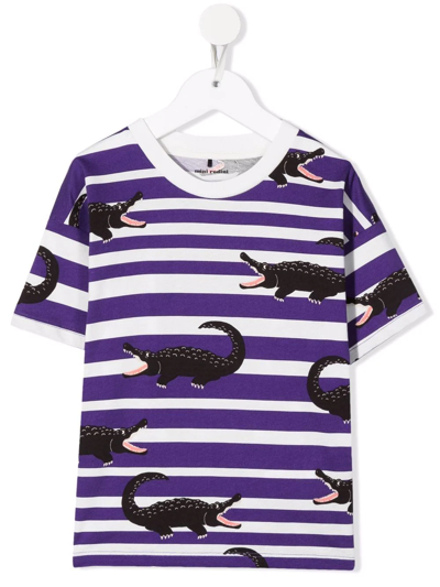 Mini Rodini Kids' Crocodile Stripe 印花有机棉t恤 In Purple