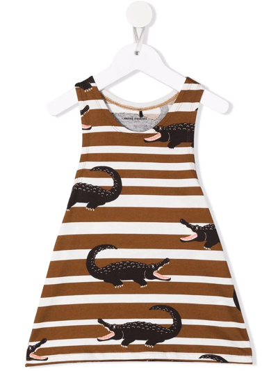 Mini Rodini Kids' Crocodile Stripe-print Organic Cotton Dress In Brown