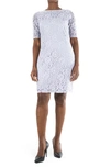 Nina Leonard Jewel Neck Lace Dress In Grey