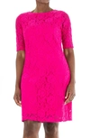 Nina Leonard Jewel Neck Lace Dress In Dragonfruit