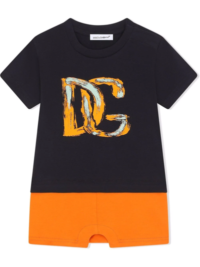 Dolce & Gabbana Babies' Logo-print Cotton Shorties In Orange