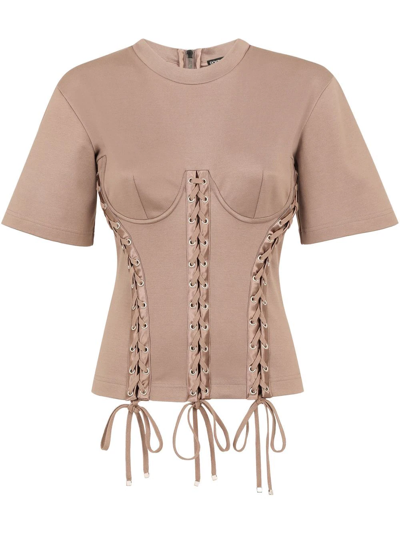 Dolce & Gabbana Corset-style Cotton T-shirt In Neutrals