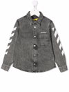 Off-white Rubber Contrast-logo Stretch-denim Shirt 8-10 Years In Black