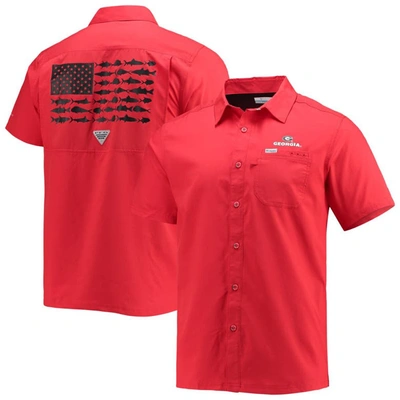 Columbia Pfg Red Georgia Bulldogs Slack Tide Camp Button-up Shirt
