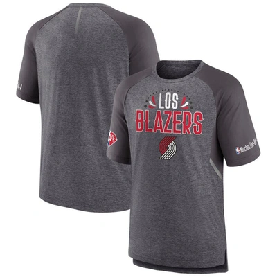 Fanatics Branded Heathered Gray Portland Trail Blazers 2022 Noches Ene-be-a Core Shooting Raglan T-s