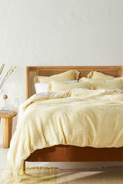 Anthropologie Woven Bronte Duvet Cover By  In Yellow Size Q Top/bed