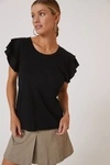 Paige Linnea Flutter-sleeve Tee In Black
