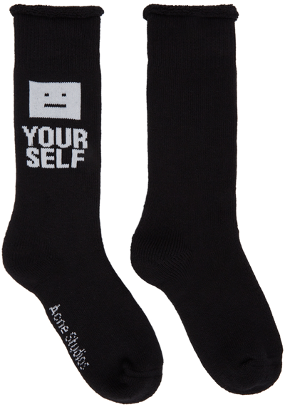 Acne Studios Zanye Black Logo Cotton-blend Socks In Black And White