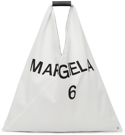 Mm6 Maison Margiela Classic Japanese Eco Canvas Logo Tote In White/black