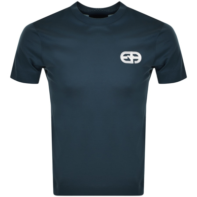 Armani Collezioni Emporio Armani Crew Neck Logo T Shirt Blue
