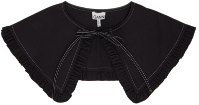 Ganni Ruffle Organic Cotton Poplin Oversize Bib Collar In Black