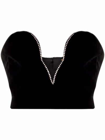 Saint Laurent Chain-embellished Cropped Cotton Top In Noir