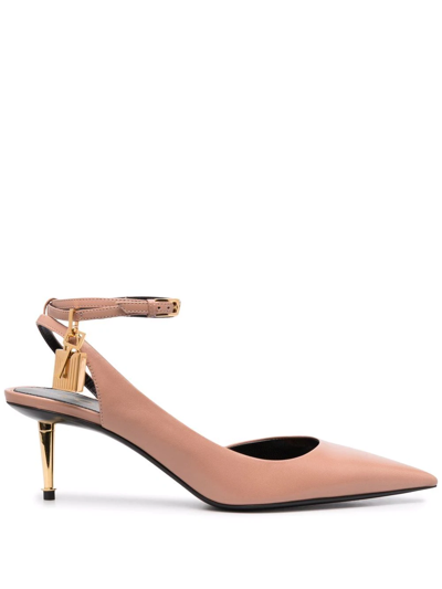 Tom Ford 70mm Padlock-detail Leather Pumps In Nude