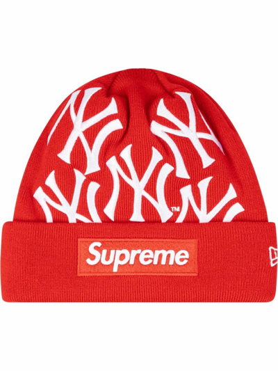 Supreme X New York Yankees X New Era Box-logo Beanie In Red