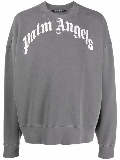 Palm Angels Mens Black White Curved Logo-print Cotton-jersey Jumper S