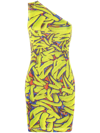 Bottega Veneta Abstract-print One-shoulder Stretch-knit Mini Dress In Grün