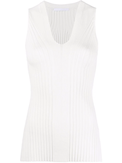 Helmut Lang Ribbed V-neck Tank Top In White/white - C0c