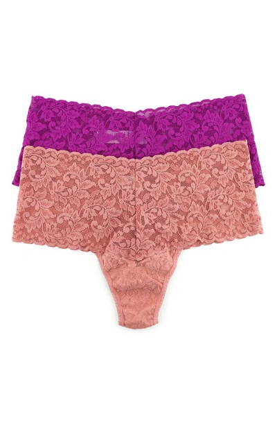 Hanky Panky Assorted 2-pack Retro High Waist Thongs In Belle Pink/ Himalayan Pink