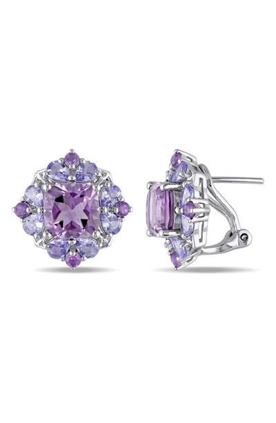 Delmar Sterling Silver Amethyst Cluster Stud Earrings In Multicolor