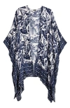 Saachi Tropical Woodblock Short Duster In Navy