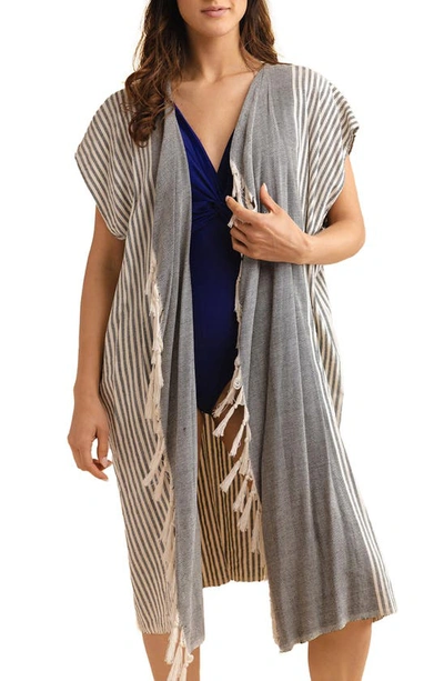 Saachi Striped Turkish Towel Robe In Grey