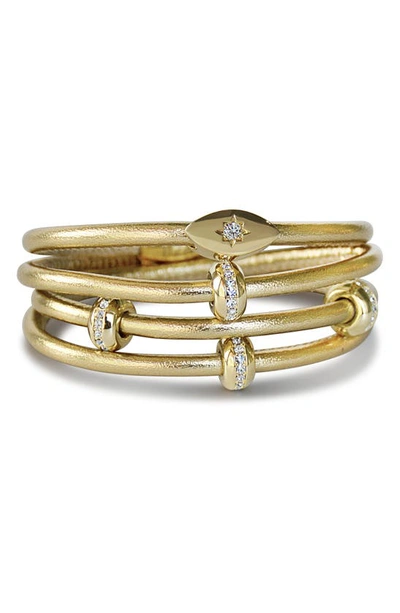 Liza Schwartz Set Of 2 Starlight & Good Karma Metallic Leather Wrap Bracelets In Metallic Gold