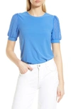 Cece Puff Sleeve Mixed Media Top In Tropic Night