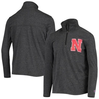 CHAMPION YOUTH CHAMPION HEATHERED BLACK NEBRASKA HUSKERS FIELD DAY QUARTER-ZIP JACKET